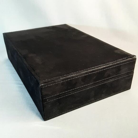 Black Velvety Fabric Lined Jewelry Box Multi Compartments Mirror Locking  Key - Picture 6 of 13